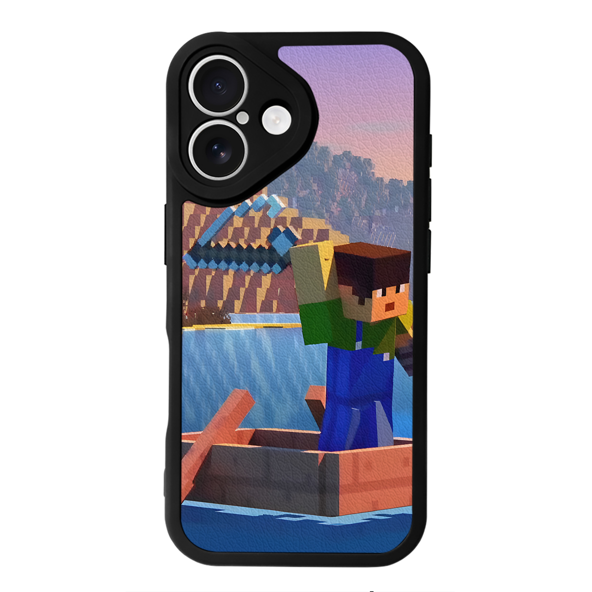 （画像用） マインクラフト ブロックの世界 Minecraft MC Block world 【iPhone 16シリーズ対応】シリコンスマホケース（レザー調） 材質：シリコン
